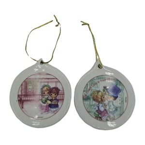 Y2K‎ Christmas Ornaments - 2 Vintage Double Side Porcelain Precious Moments 2001